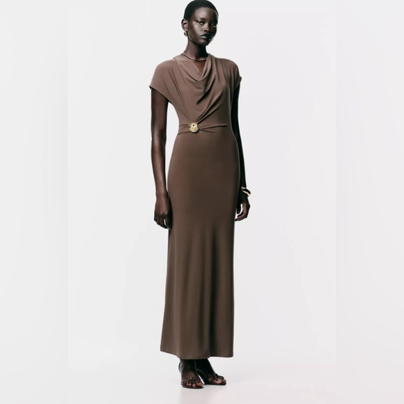 NWT ZARA DRAPED DRESS WITH HARDWARE SIZE S - Picture 2 of 10